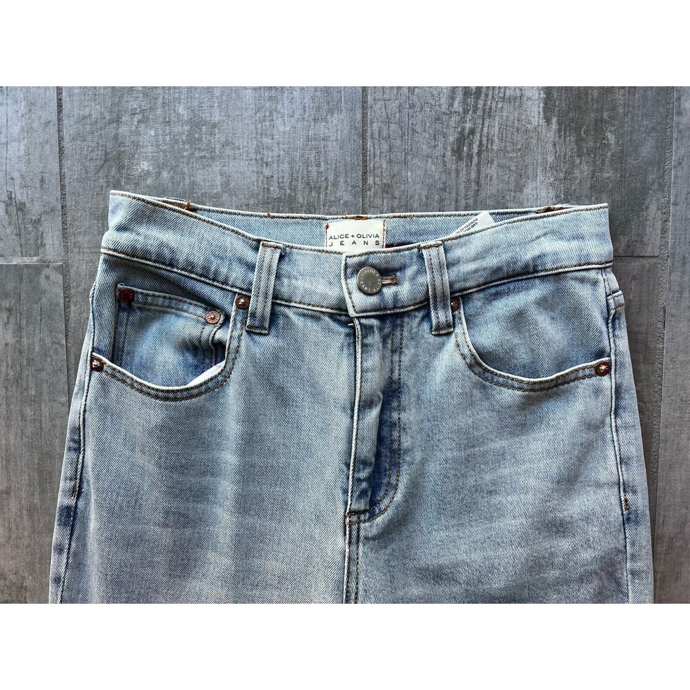 $395 Alice + Olivia AMAZING High Rise Straight Designer Jeans Rockstar Blue 26 - Picture 3 of 11